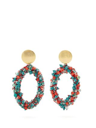 Carolina Herrera + Bead-Embellished Hoop-Drop Earrings