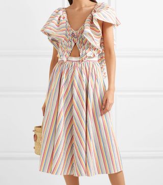 Rosie Assoulin + Open-Back Ruffled Striped Seersucker Dress