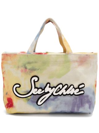 See by Chloé + Logo-Embroidered Tie-Dye Canvas Tote
