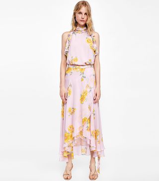 Zara + Floral Print Halterneck Top
