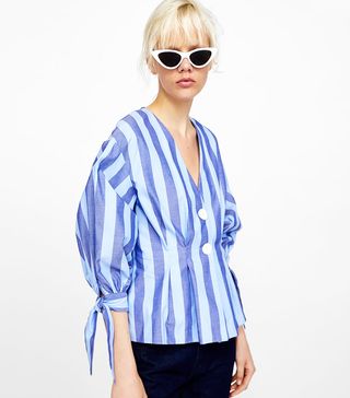 Zara + Striped Top With Pleats
