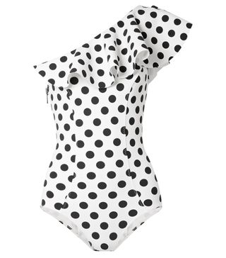 Lisa Marie Fernandez + Arden Ruffled One-Shoulder Polka-Dot Bonded Swimsuit