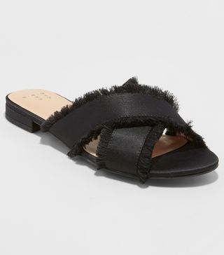 A New Day + Sephorie Satin Frayed Crossband Slide Sandals