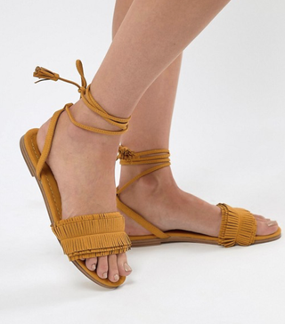 Pull & Bear + Fringe Tassle Sandals With Tie Up
