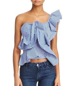 Alpha and Omega + One-Shoulder Gingham Ruffle Top