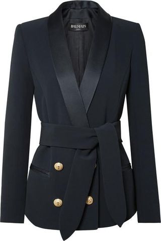 Balmain + Belted Double-breasted Crepe Blazer