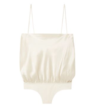 Alix + Dean Silk-Charmeuse and Stretch-Jersey Thong Bodysuit