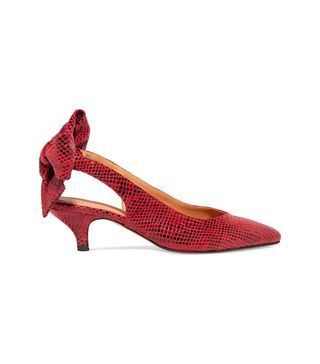 Ganni + Sabine Snake-Effect Suede Slingback Pumps