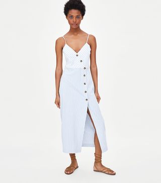 Zara + Striped Dress With Buttons