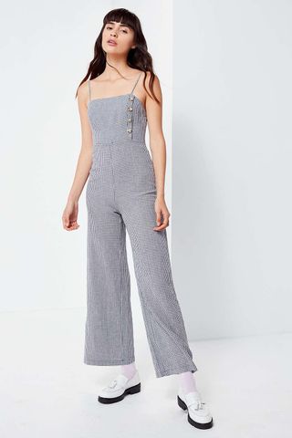 Urban Outfitters + Straight-Neck Linen Button-Down Jumpsuit