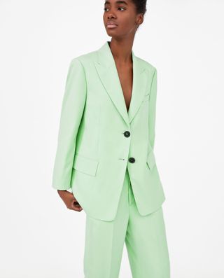 Zara + Long Blazer in Sea Green