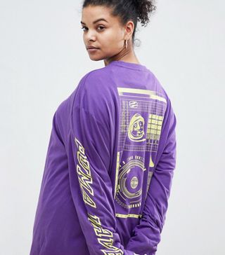Puma + Long Sleeve T-Shirt With Neon Back Graphic in Purple