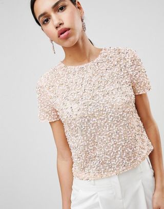 ASOS Design + T-Shirt With Sequin Embellishment