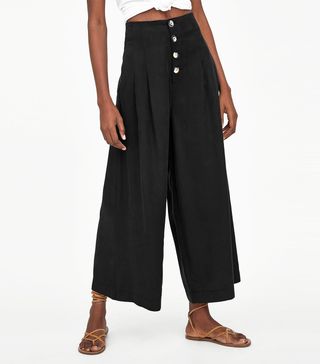 Zara + Cropped Trousers With Buttons
