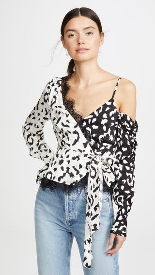 Self Portrait + Leopard Printed Wrap Top