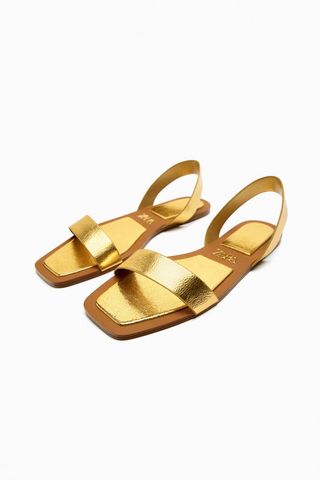 Zara + Flat Leather Sandals