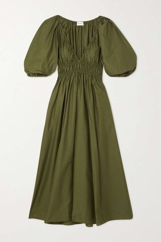 Matteau + Pleated Shirred Cotton-Poplin Midi Dress