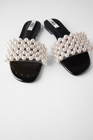 Zara + Slide Sandals with Pearls