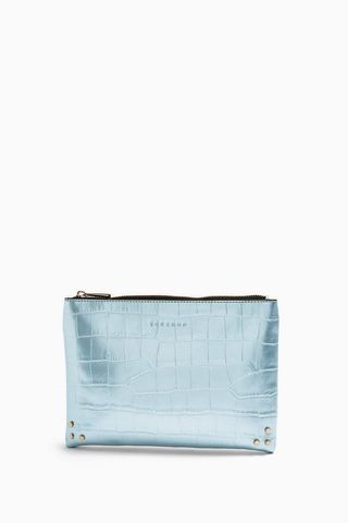 Topshop + Core Blue Zip Top Pouch Clutch Bag