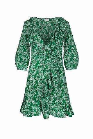 Rixo + Abigail in Green Daisy Dream Mini Wrap Dress