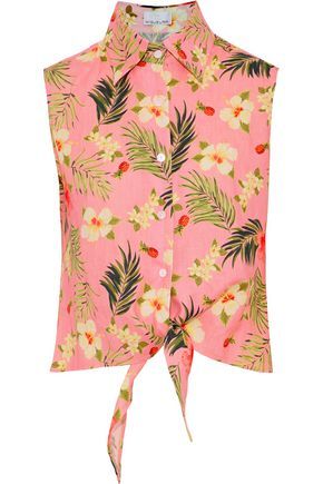 Miguelina + Nelline Tie-Front Floral-Print Linen Shirt