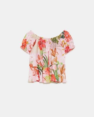 Zara + Floral Print Linen Top