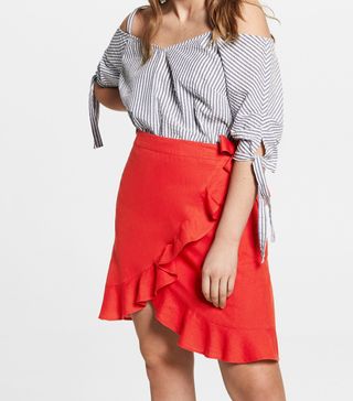 Mango + Ruffled Linen-Blend Skirt