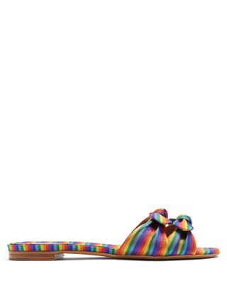 Tabitha Simmons + Cleo Rainbow-Striped Bow Slides