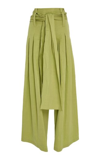 Rosie Assoulin + Pleated Cotton-Blend Pants With Sash Belt
