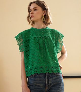 Pixie Market + Green Lace Boxy Top