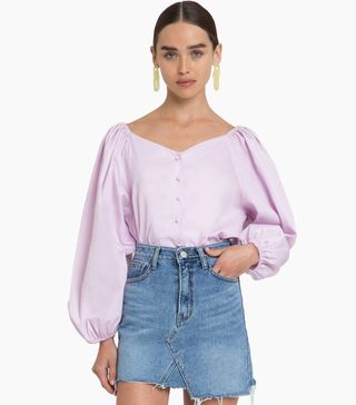 Pixie Market + Lilac Button Off the Shoulder Shirt