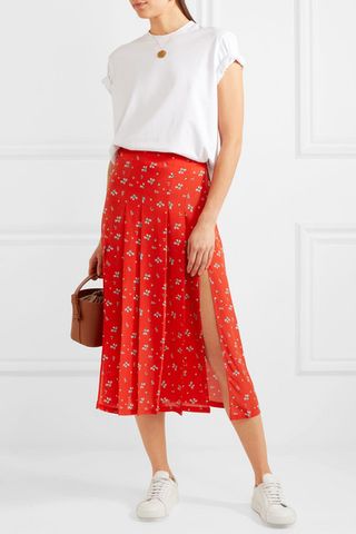 Rixo London + Georgia Pleated Floral-Print Silk Crepe de Chine Midi Skirt