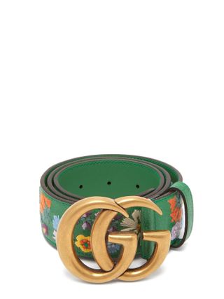 Gucci + Floral-Embroidered GG-Logo Leather Belt