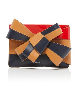 Delpozo + Large Bow-Detailed Color-Block Leather Cutch