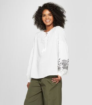 Who What Wear x Target + Long Sleeve Embroidered Blouse