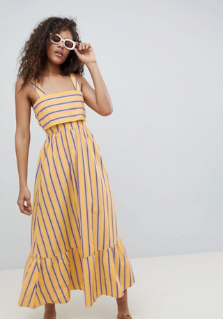 ASOS Tall + Stripe Maxi Dress With Peplum
