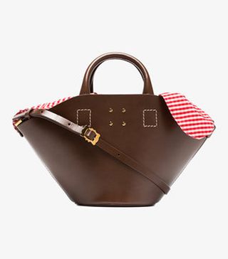 Trademark + Brown Small Leather Basket Gingham Bag