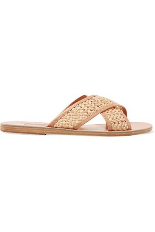 Ancient Greek Sandals + Thais Woven Raffia and Leather Slides