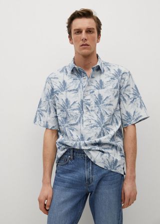 Mango + Regular-Fit Palm Tree Printed Shirt