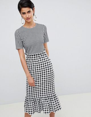 ASOS Design + Midi Dress With Pep Hem in Contrast Check