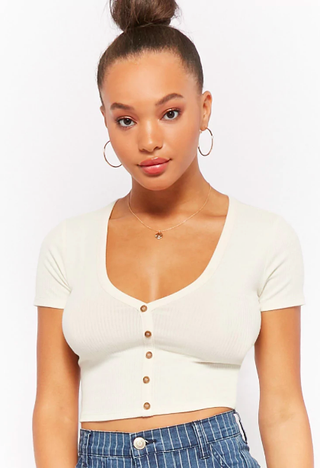 Forever 21 + Ribbed Button-Front Crop Top