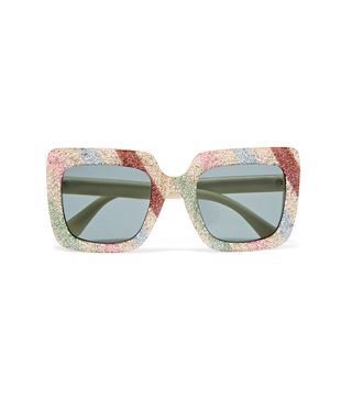 Gucci + Square-Frame Glittered Acetate Sunglasses