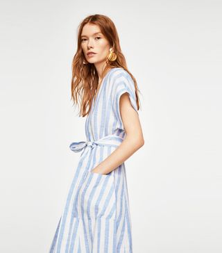 Mango + Striped Linen Dress