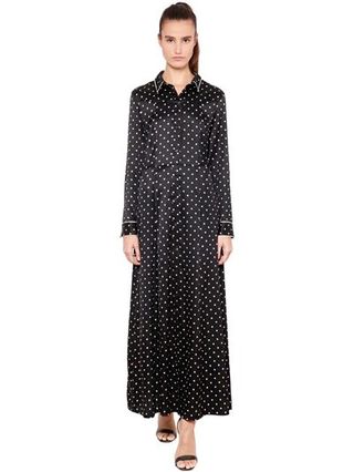 Ganni + Polka Dot Silk Satin Skirt Dress