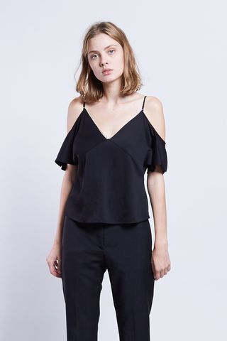 T by Alexander Wang + Cold Shoulder Top With Chain in Black