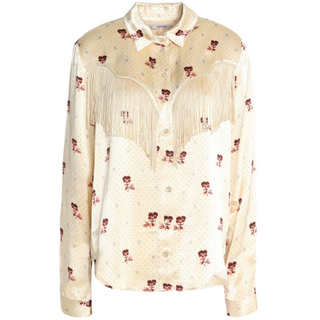 Ganni + Donnelly Fringed Floral-Print Satin Shirt