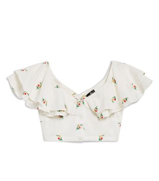 Topshop + Embroidered Frill Crop Top