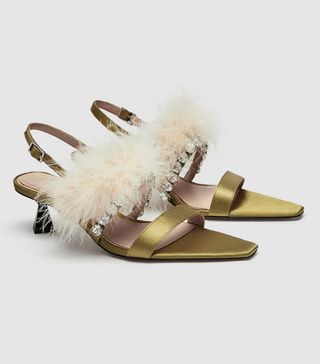 Zara + High-Heel Sandals With Feather Details
