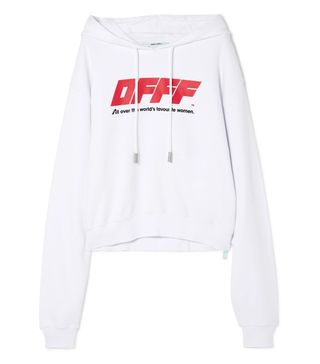 Off-White + Cropped Printed Cotton-Jersey Hooded Top