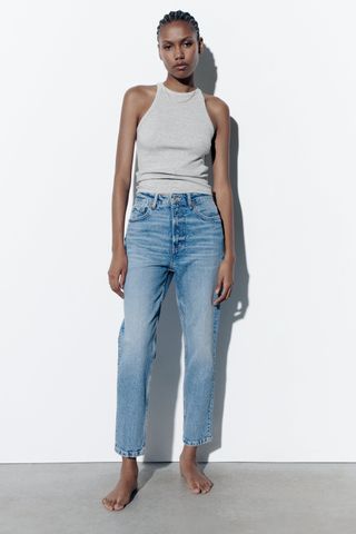 Zara + TRF High Rise Mom Fit Stretch Jeans